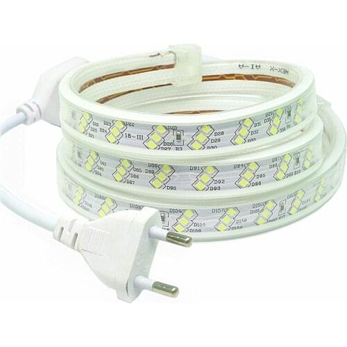 220V LED Strip Light With Switch SMD 2835 Flexible Led Tape 180Leds/m Outdoor Waterproof LED Lightening EU Plug