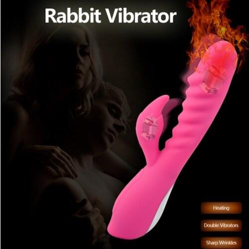 Erotic Heating Rabbit Vibrator Waterproof 7 Modes Powerful Double Vibrators G Spot Clitoris Stimulator Adult Sex Toys for Woman