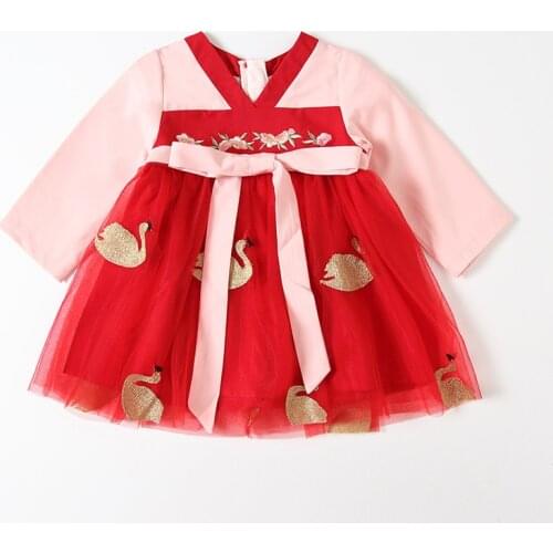 Girls Vintage Tutu Dress Chinese Style Autumn Embroidery Toddler Kids Girls Dresses Baby Fashion Clothes Ball Gown 0-3Y