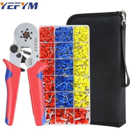 Crimping tools HSC8 6-6 for Pin/tube type terminal 0.25-6mm² AWG23-10 and 1490pcs/box ferrule Terminals black tool kit Pliers