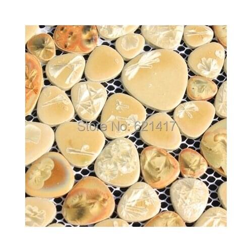 Yellow gold garden courtyard ceramic porcelain mosaic backsplash HMCM1012 pebble kitchen wall tile sticker bathroom floor tiles