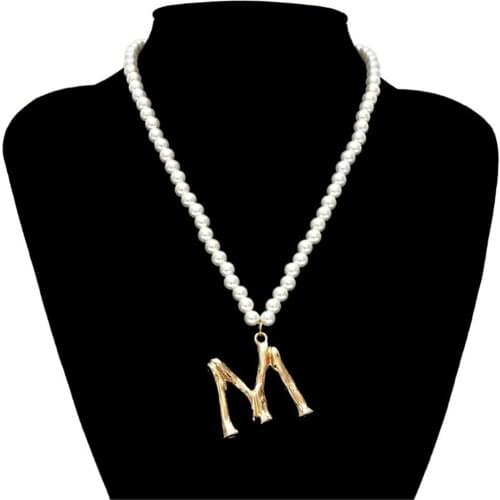Pearl Necklace Gold Color Alphabet A-Z Bamboo Letter Initial Necklace For Women Boho Jewelry Collier Femme B M S T C E H Choker