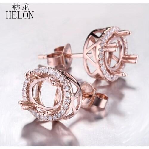 HELON 5x7mm-6.75x8.75mm Oval Cut Solid 10k Rose Gold Natural Diamonds Semi Mount Women Stylish Fine Jewelry Stud Earring