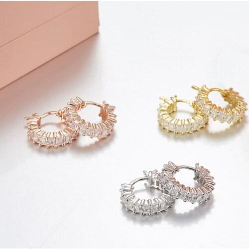 SLJELY S925 Sterling Silver Square CZ Zircon Stones Hoop Earrings for Women Fashion Luxury Brand Jewelry Croisette Collection