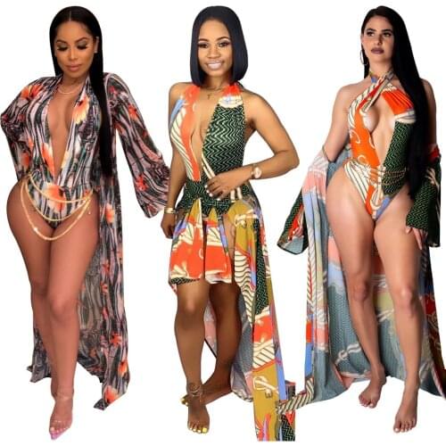 Women Sexy Floral Print One Piece Swimsuit 2020 New Female Beachwear Brazilian Bathing Suit Plus Size Monokini 2XL with Cover Up