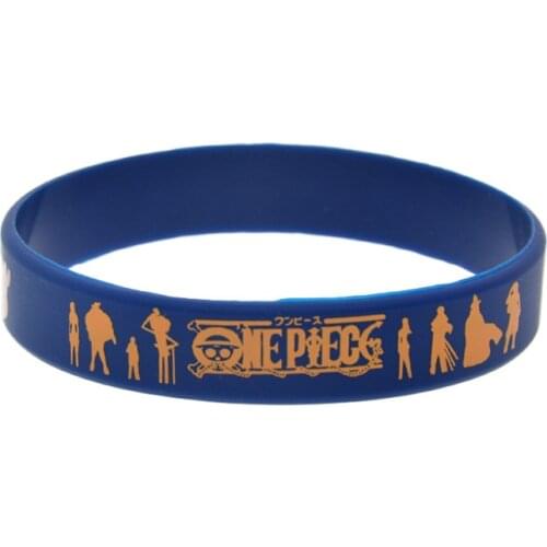 1PC One Piece Silicone Bracelet Printed Logo Blue Youth Size for Animation Fans