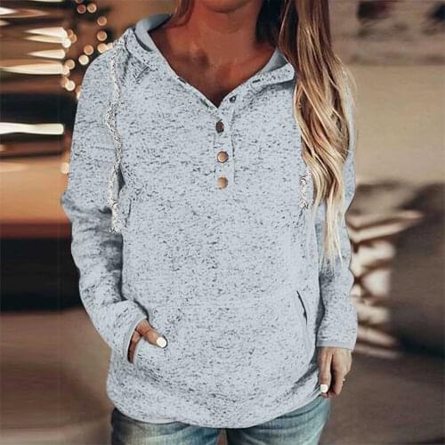 2021 Hoodies Button Stand Collar Casual Hoodies Autumn Long Sleeve Sweatshirt Women Jumper Coat Pullover Poleron Mujer