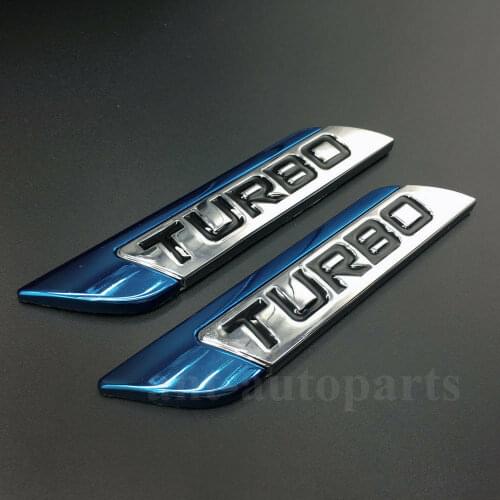 2x 3D Metal Chrome Turbo Trunk Tailgate Car Auto Blue Emblem Badge Decal Sticker