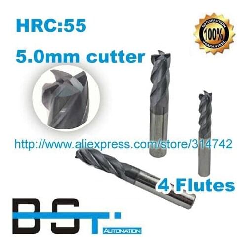 5.0mm 4F HRC 55 ALTIN Tungsten Steel Milling Cutters 5mm Solid End Mills for Steel / Metal machining