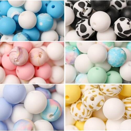 50pc 12mm Silicone Beads Baby Teether For Newborn Leopard Printed Bead Food Grade Silicone Rodent Diy Pacifier Chain Accessories