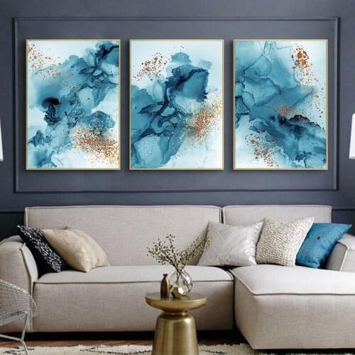 Watercolor Modern Abstract Ocean Blue Wall Art Canvas Print Painting Contemporary Art Decoration Poster Living Room Decor
