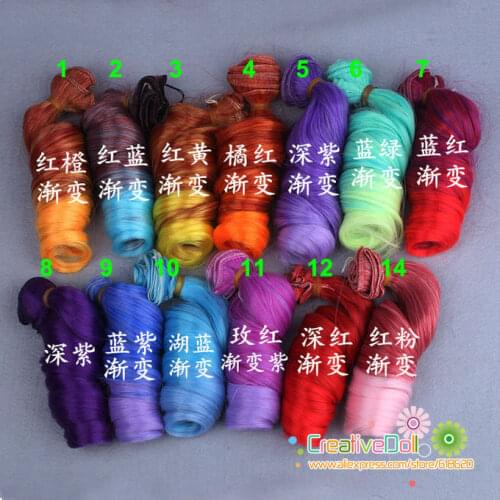 Free shipping 15cm BJD/SD Doll Wigs/hair DIY High-temperature Wire Curly wave rainbow color Wigs Hair