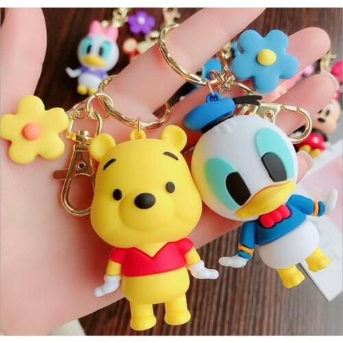 Disney Cartoon Mickey Lion Stitch Minne Tiger Winne Pooh Piglet Baby Boy Girl Key Ring Women Lovely Bag KeyChain Accessories Toy