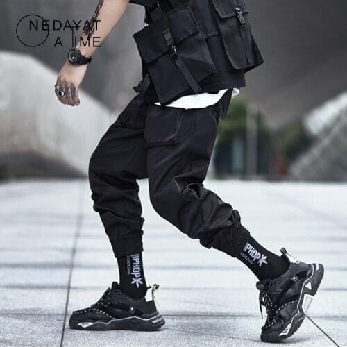 Hip Hop Multi-pocket Design Joggers Pants Mens Harajuku Sweatpants Streetwear Cotton Track Pants Harem Trousers Hipster Black