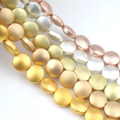 Natural Hematite Stone Beads 8X4mm Matte Gold Plated Flat Round Disc Loose Spacer Beads for Jewelry Making DIY Bracelet