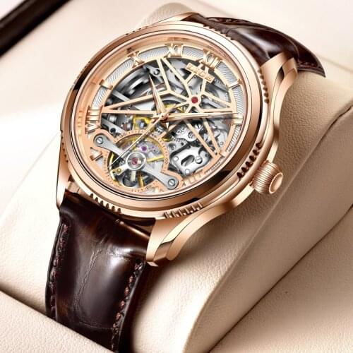 NEW LIGE Mens Watches Skeleton Mechanical Watch Vintage Automatic Watch for Man Top Brand Luxury Wrist Watch Relogio Masculino