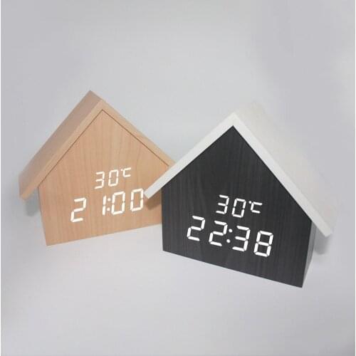 Nordic New House LED Wood Digital Alarm Clock Electronic Snooze Voice Control Time Date Temperature Home Kids Alarm Clock