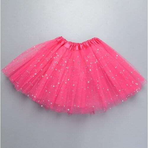 2020 Kids Baby Star Glitter Dance Tutu Skirt For Girl Sequin 3 Layers Tulle Toddler Pettiskirt Children Chiffon Rose red skirt
