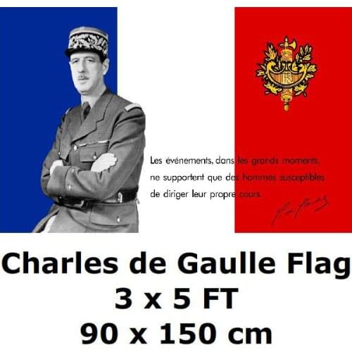 Charles de Gaulle Flag 3 x 5 FT 100D Polyester WWII France French Flags and Banners For Home Decoration