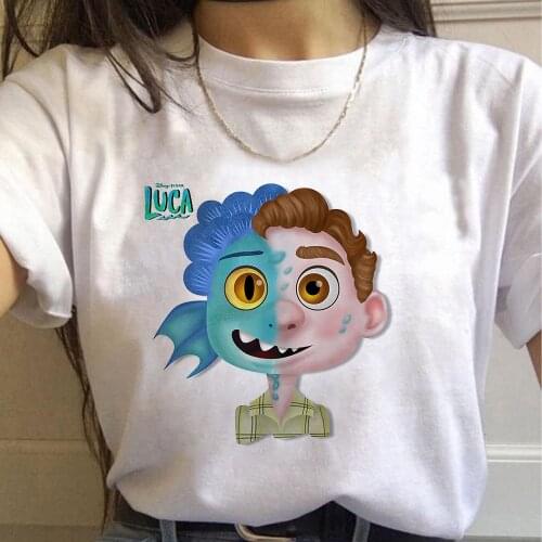2021 Luca Pixar Disney T-shirt Cartoons Print Women Clothes Cute Summer Short Sleeve Tops Kawaii Fashion Casual Tee Shirt Femme