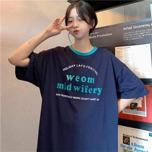 Womens T-shirts Tops Japanese Kawaii Ladies Ulzzang Letter Print Ins Loose Tshirt Female Korean Harajuku Clothes For Women