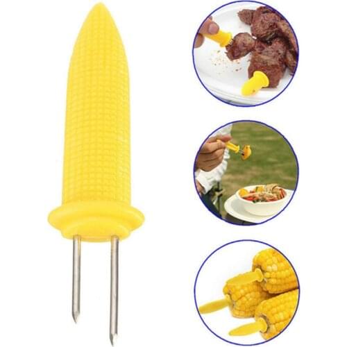 Hot Selling 10pcs/pack Twin Prong Skewers Barbecue Fork Fruit Corn Holder BBQ Fork Garpu Tool Yellow Bbq Accessories Gadget