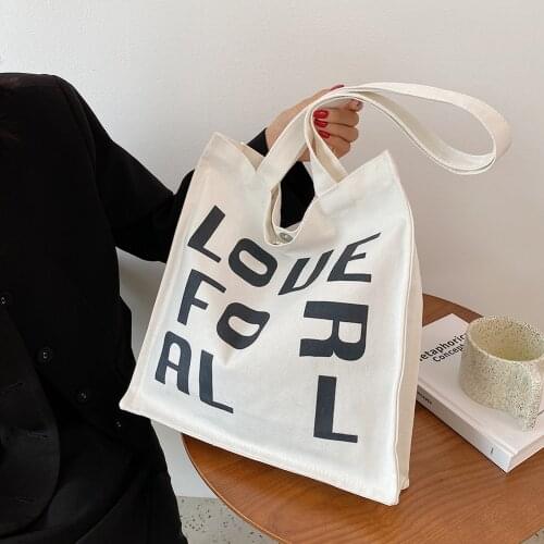 Letters Print Women Canvas Shoulder Bag Female Cotton Cloth Tote Bag Eco Friendly Handbag Girls Reusable Grocery Shopper Bags