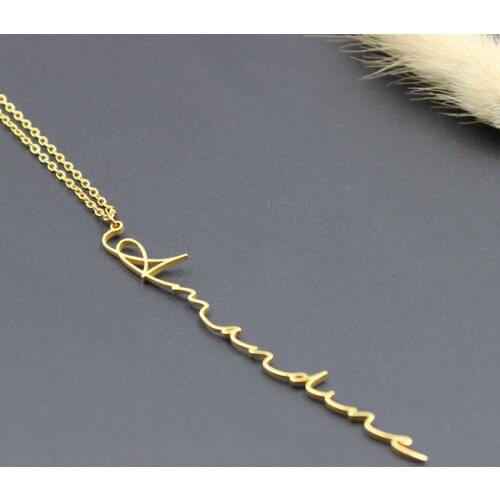 Custom Simple Vertical Name Pendant Necklace Personalized Jewelry Men Handmade Nameplate Pendant Necklace Women Best Friend Gift