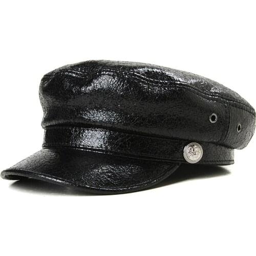 Color Leather FLAT TOP NAVY HAT Mens And Womens Fashion Sheep Skin Autumn And Winter Leather Caps
