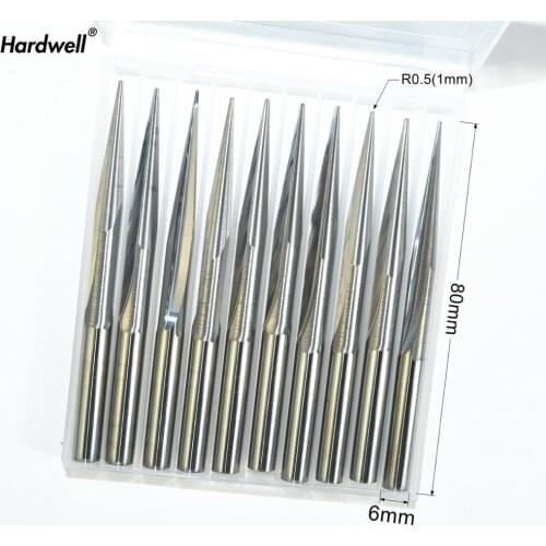 6mm*R0.5*80L,10pcs,Free shipping Taper Ball nose End Mill,CNC milling Cutter,Solid carbide tool,woodworking router bit