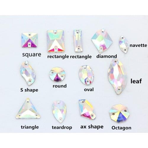 Crystal AB sew-on 2-holes sewing flatback stones sew on crystal glass rhinestons For Clothes costume diy Jewerly making All-size