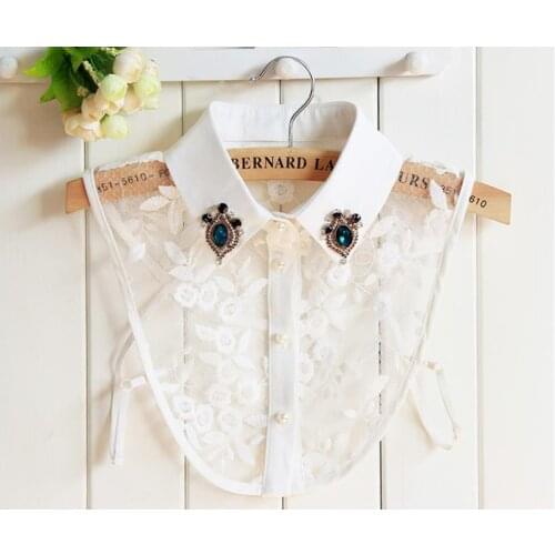 Lace Half Shirt White Diamond Fake Embellished Faux Collar Bib False Collar