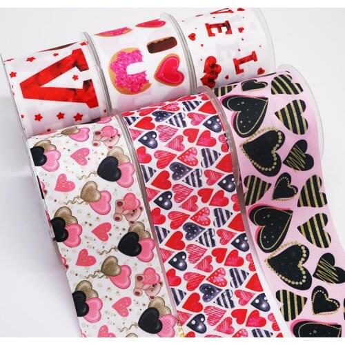 Valentines Day Ribbons Cartoon Grosgrain/Satin Ribbon Printed Ribbon For Crafts Decoration Bow 10Yards 26816