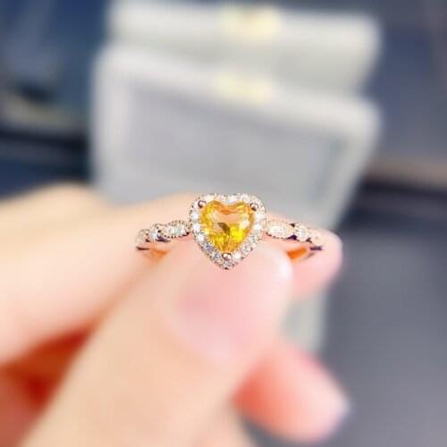 Natural real citrine love heart small ring Free shipping 5*5mm 0.4ct gemstone 925 sterling silver Fine jewelry J215236