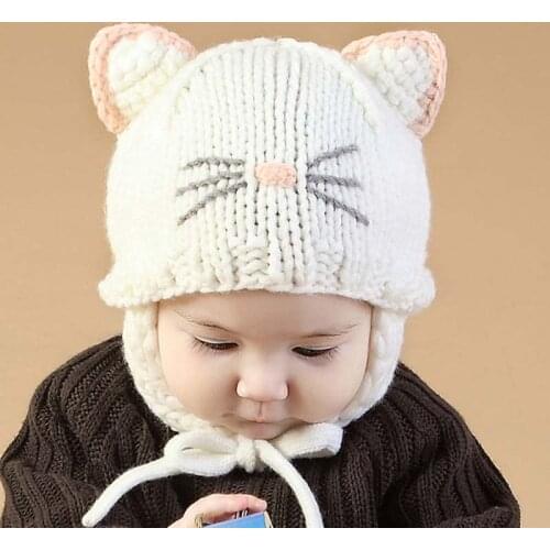 Winter Baby Boy Girl Hat Unisex Knitted Cartoon Cat Ears Cute Bonnet 1Pc New Toddler Girls Boys Soft Warm Double Layer Cap 5-12M