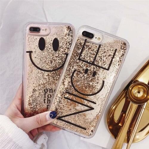 Cute Glitter Dynamic Liquid Quicksand Case for iPhone X 6 6S 7 8 Plus Nice Smile Bling Gold Foil Case For iPhone Xs Max XR Cover