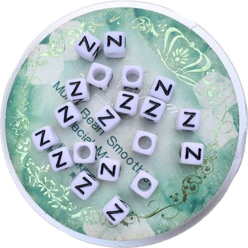 Mini Order 100pcs/lot 6*6MM Cube Alphabet Beads Single Initial Z Printing Plastic Letters Big Hole Spacer Beads Fit Bracelet DIY