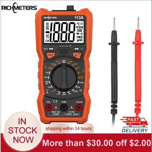 RICHMETERS Multimeter Multimetro Tester Digital Multimeter 6000 Counts Auto Ranging AC/DC Voltage Temperature Measuring Meter