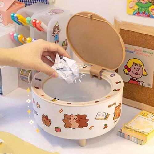 Trash Can Bedroom Desktop Garbage Home Table Plastic Mini Trash Can Office Supplies Dustbins Sundries Barrel Box With A Cover