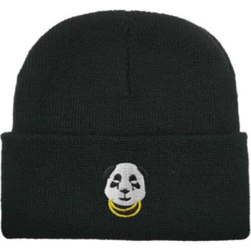 Embroidery Carton Golden Necklace Panda Winter Hat Men Autumn Warm Hip Hop Skullies Beanie Fashion Knitted Skullcap Male Cap