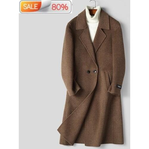 Mens 100% Wool Coat Spring Autumn Long Jacket Men Overcoat Double Breasted Abrigo Hombre 2020 B19N003019 B24279