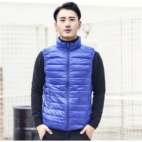 Mens thin and light portable solid color stand collar down vest male casual fashion down vest down jacket mens down coat