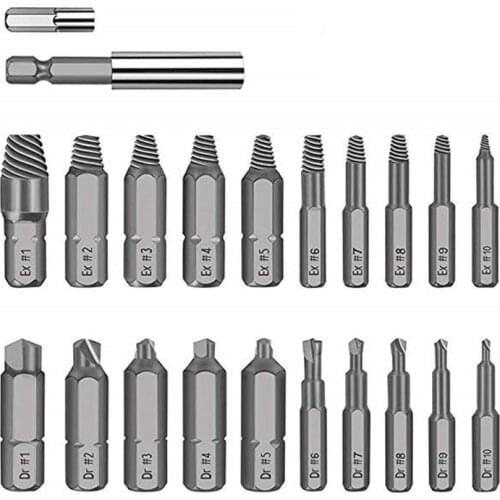 Drillpro 22pcs Damaged Screw Extractor Set for Broken Screw HSS Broken Bolt Extractor Screw Remover Kits