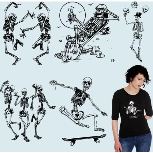 Skeleton skull Stickers on Clothes Patches for Kids Clothing Jacket Heat-sensitive patches Heat Transfer PVC Patch