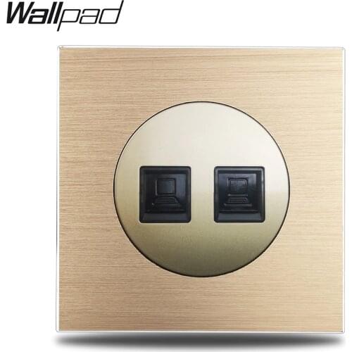 Wallpad L6 Gold Double Internet CAT6 Computer Data RJ45 Jack Wiring Outlet Wall Socket Brushed Aluminum Metal Panel
