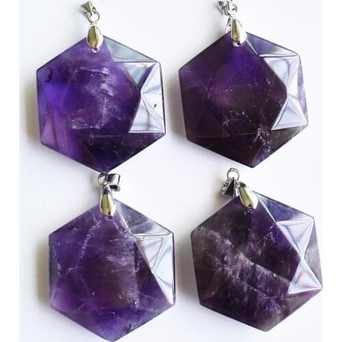 Natural stone amethysts Necklace Pendant Polygon Shape Pendant for Jewelry Making DIY Necklace Wholesale 4pcs/lot free shipping