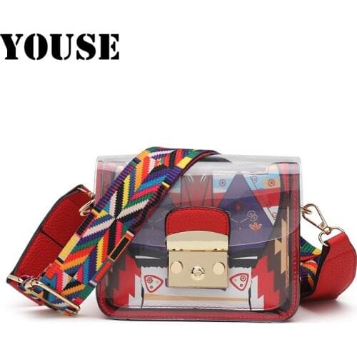YOUSE Brand 2021 New Trend Wide Shoulder Transparent Small Square Bags Fashion Shoulder Cross-body Bag Jelly Bags Jelly Purse