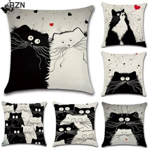 New Cartoon Cat Linen Cushion Cover 45X45cm Pillow Case Home Decorative Pillows Cover For Sofa Car Cojines
