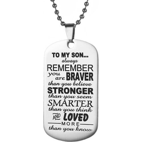 New fashion stainless necklace men stainless steel letters necklace to my son trinket