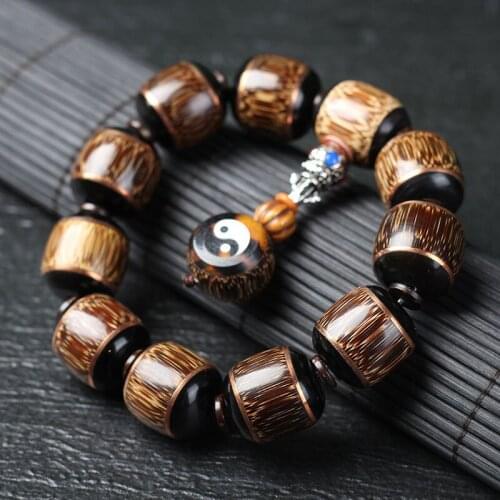 Wholesale Original Diy Mens and Womens 20Mm Golden Silk Bamboo Inlaid Ebony Wood Bracelet and Bamboo Bead Bracelet